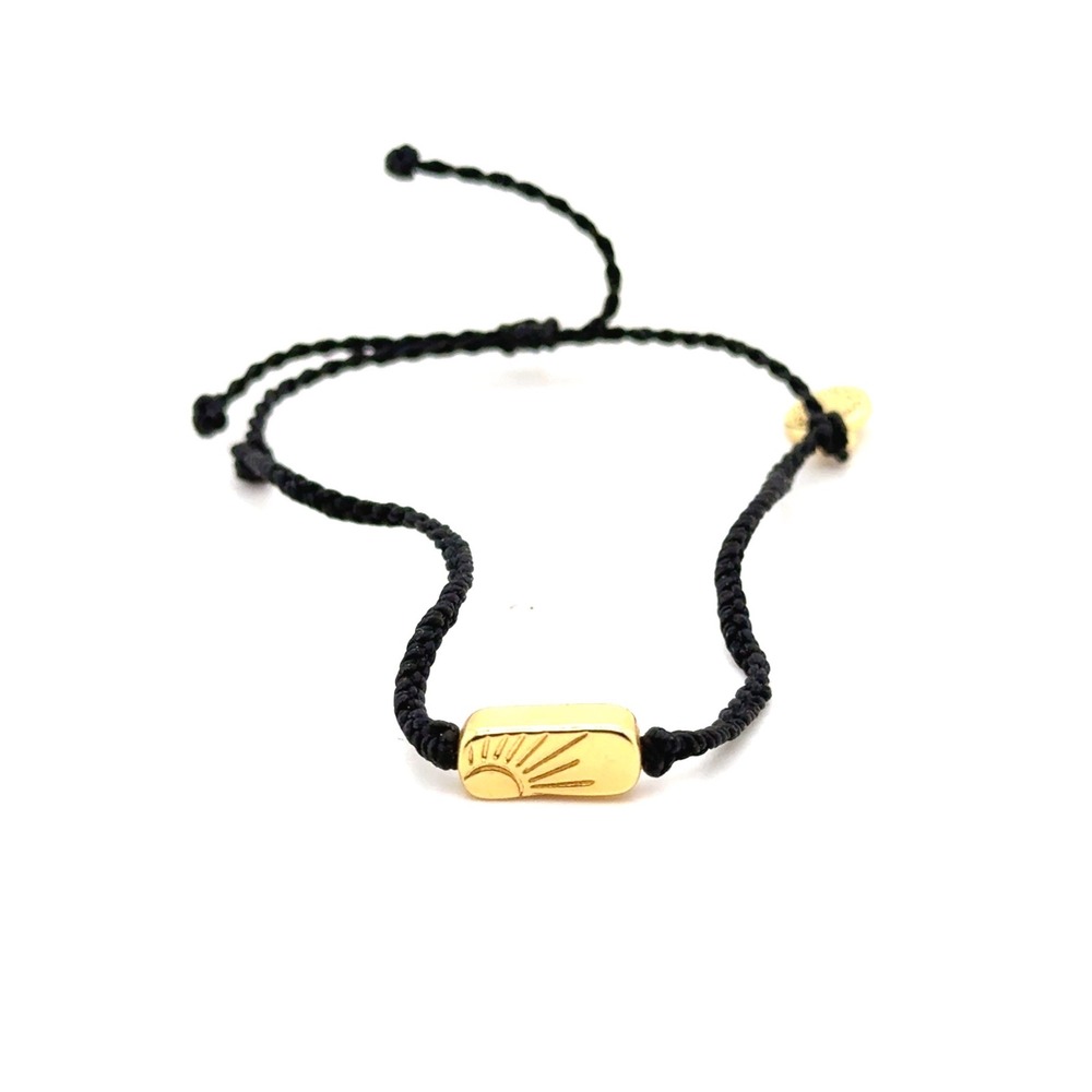 Pura Vida Black Braided Cord Bracelet Gold Sun Bar Charm Adjustable Rising Sun
